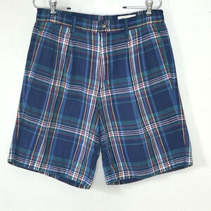 Vtg Men's Plaid Shorts 33 Waist 30 Pleated 9" Eddie Bauer Preppy College Frat